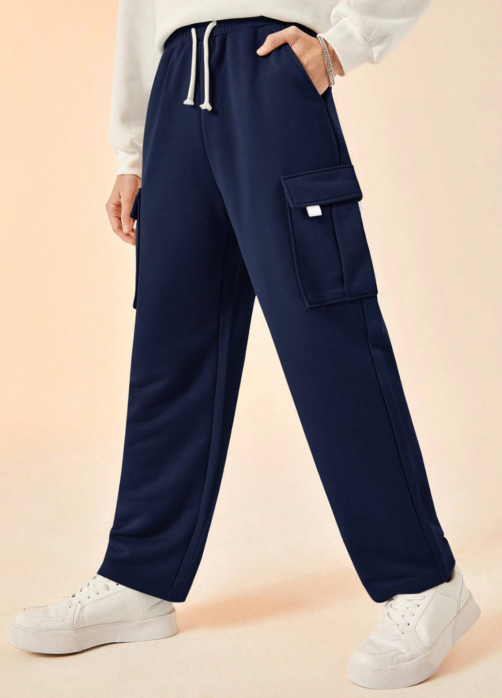 Темно-синие кэжуал демисезонные брюки карго SHEIN