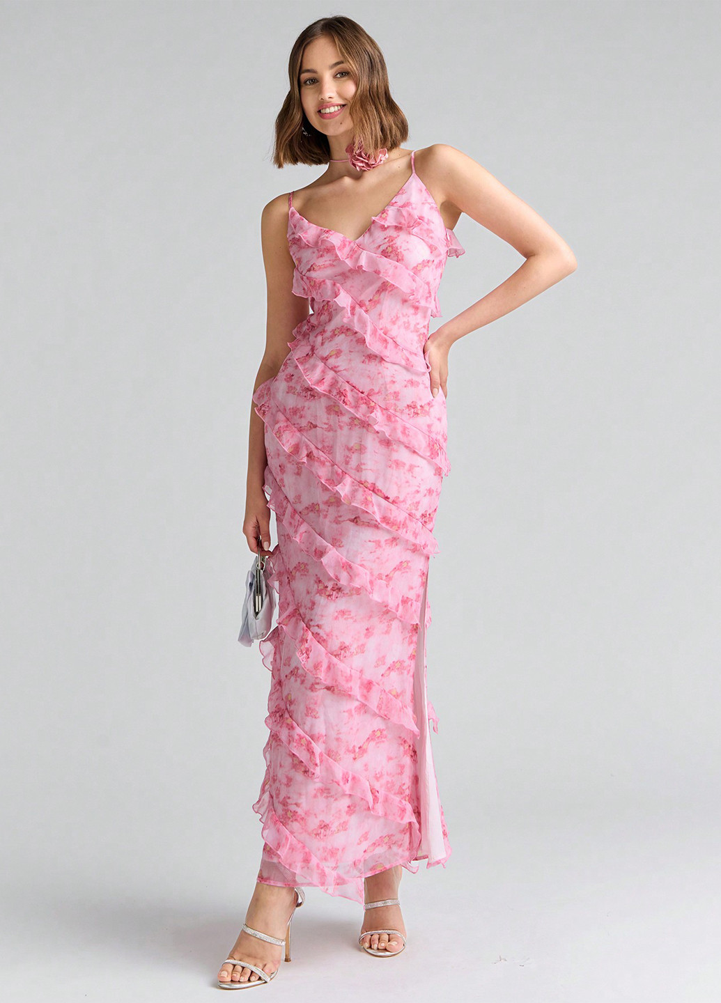 Розовое кэжуал платье платье-комбинация SHEIN с абстрактным узором