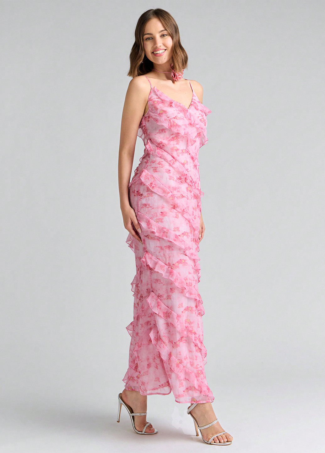 Розовое кэжуал платье платье-комбинация SHEIN с абстрактным узором