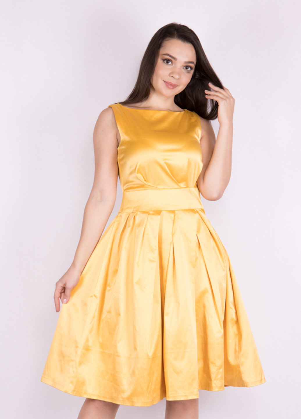 Желтое кэжуал платье клеш Time of Style однотонное