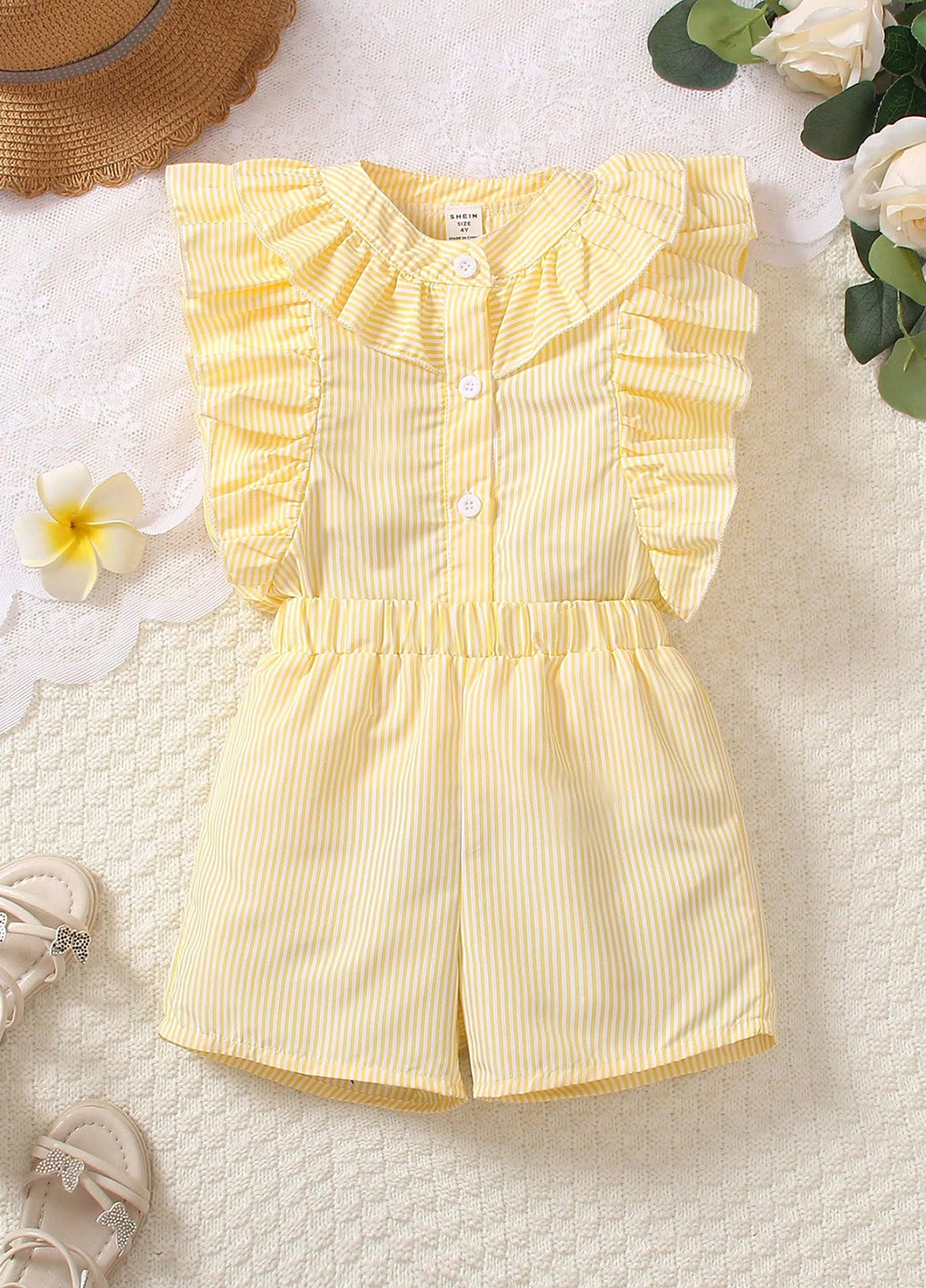 Жовтий літній костюм (блуза, шорти) SHEIN