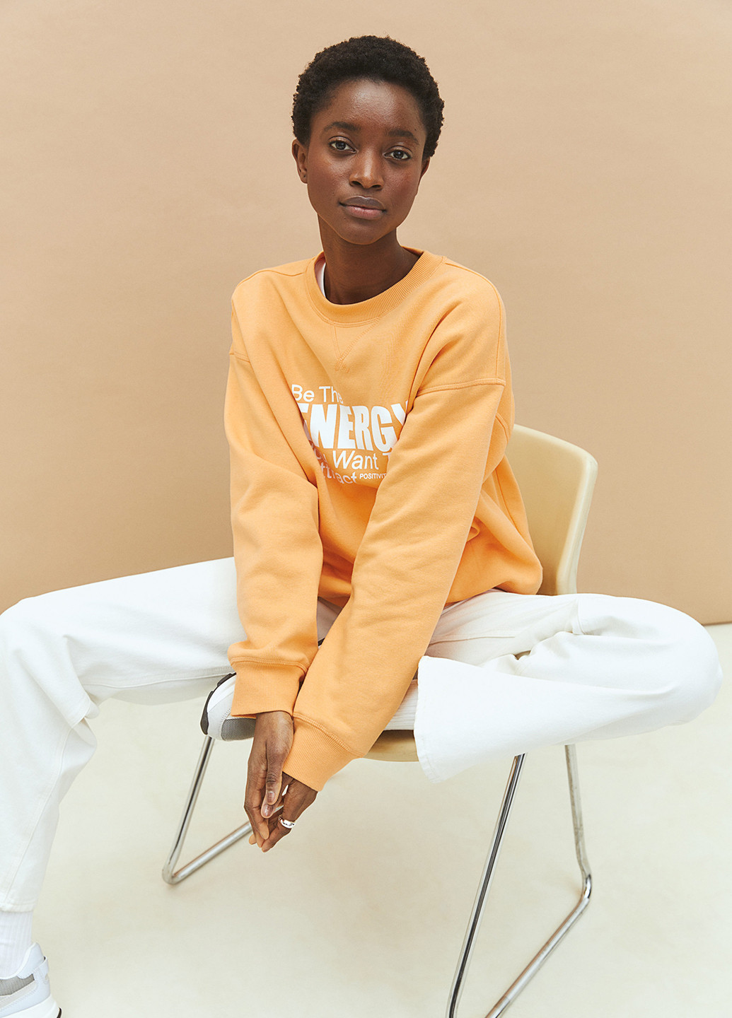 Свитшот H&M - Свободный крой надпись оранжевый кэжуал хлопок, трикотаж - (257181777)