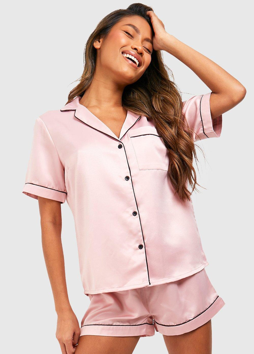 Розовая всесезон пижама (рубашка, шорты) рубашка + шорты Boohoo