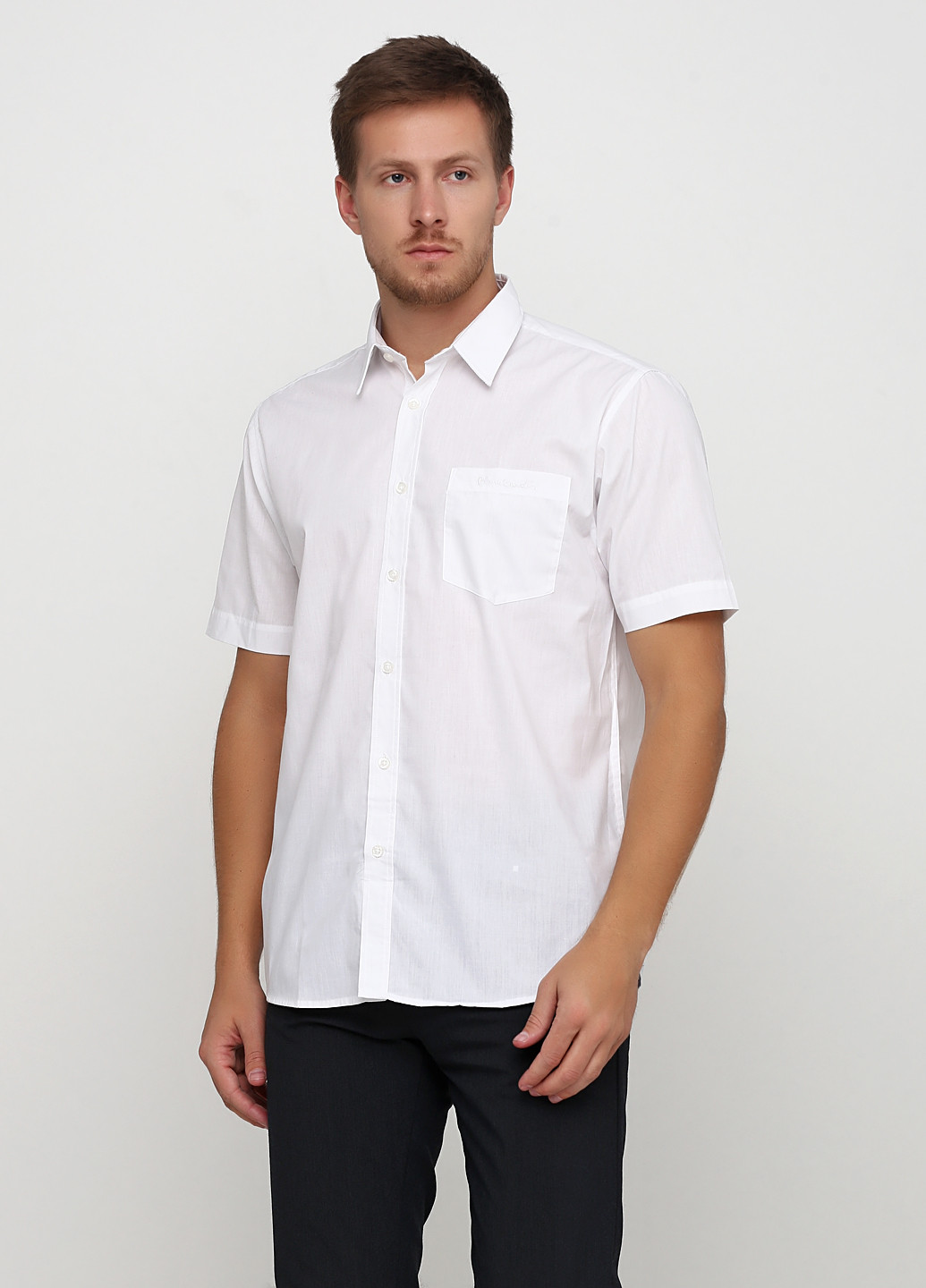 Белая кэжуал рубашка однотонная Pierre Cardin с коротким рукавом