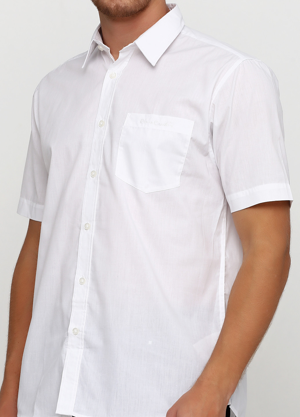 Белая кэжуал рубашка однотонная Pierre Cardin с коротким рукавом