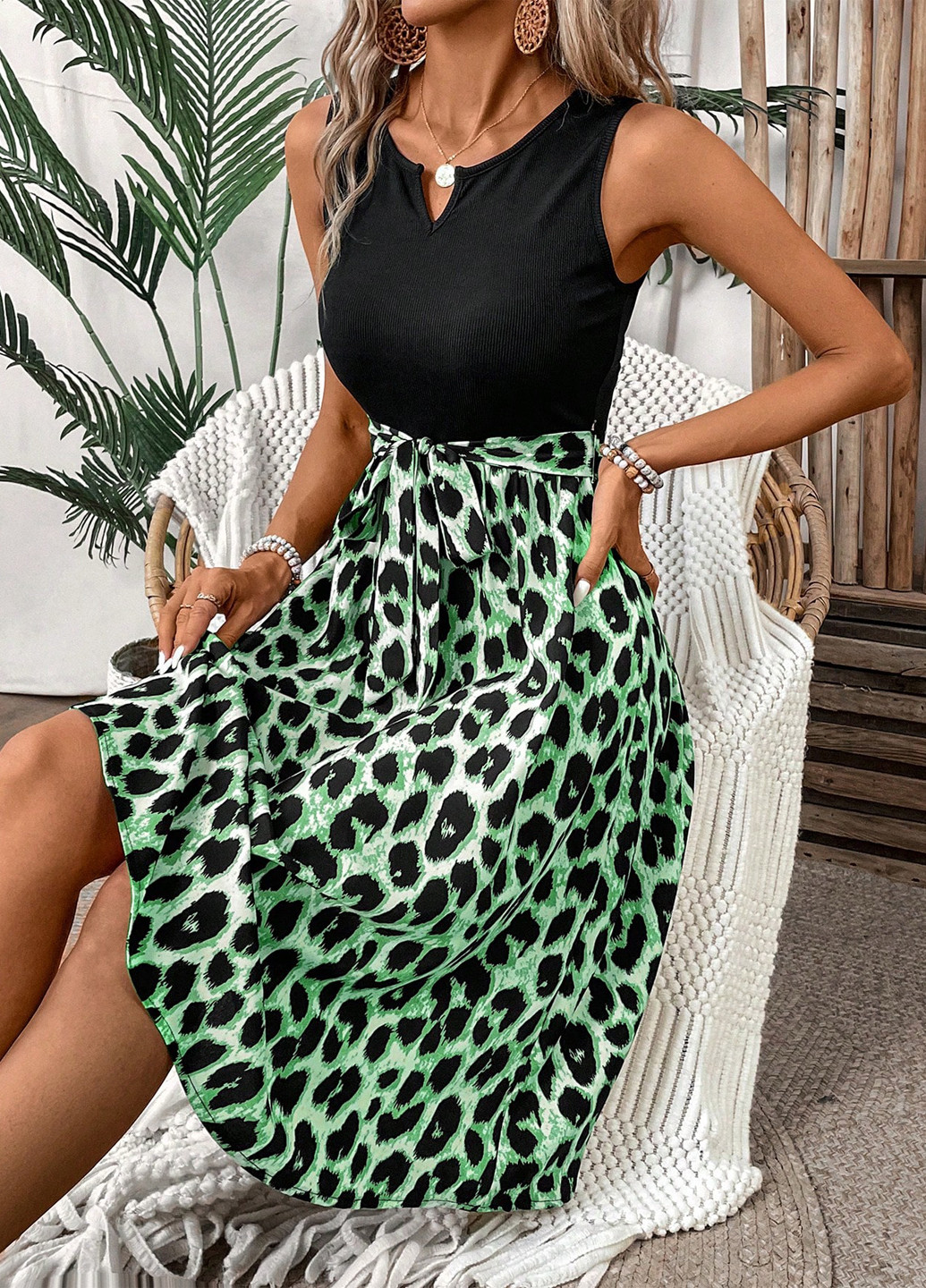 Комбінована кежуал сукня кльош SHEIN леопардовий