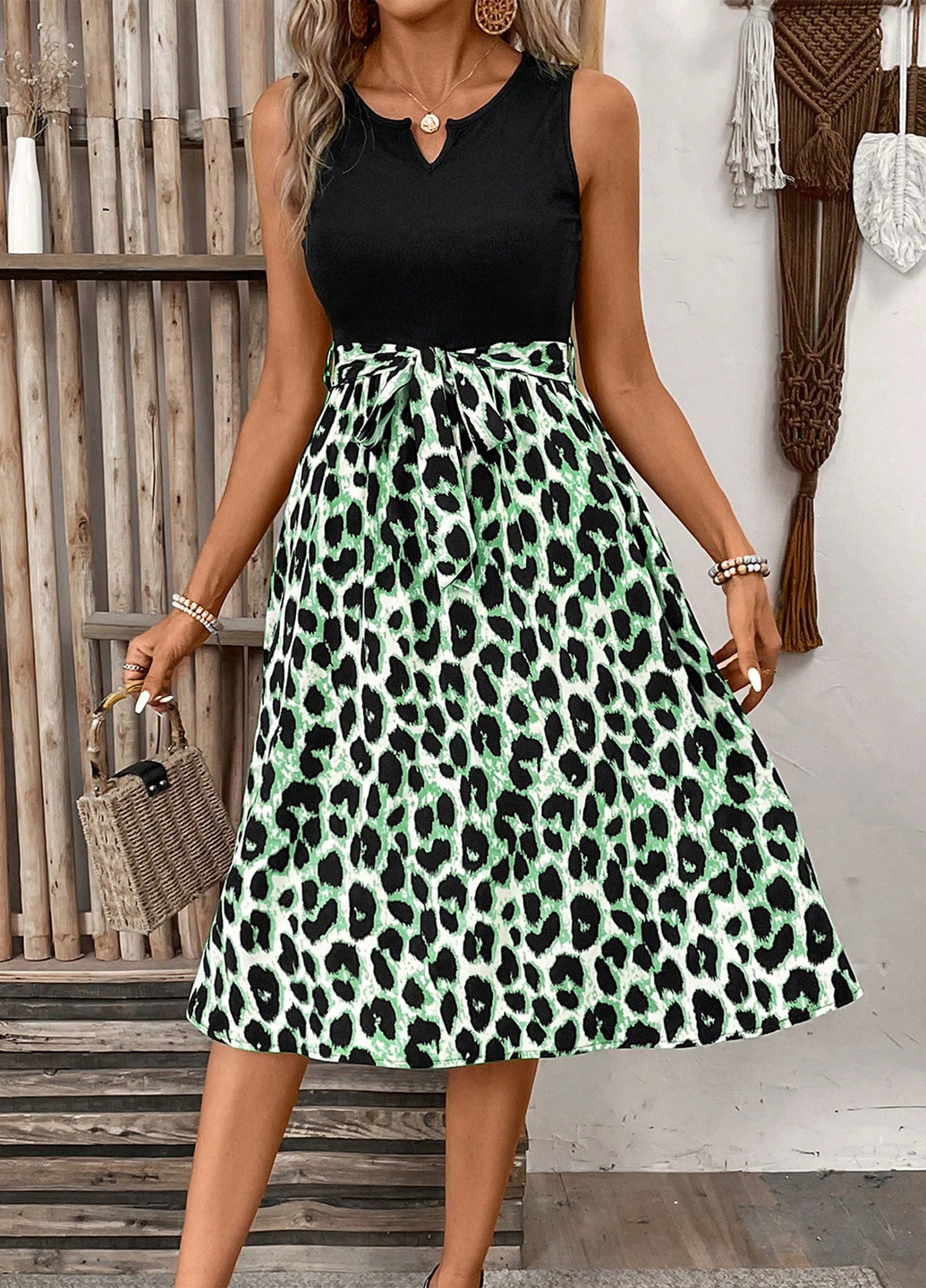 Комбінована кежуал сукня кльош SHEIN леопардовий