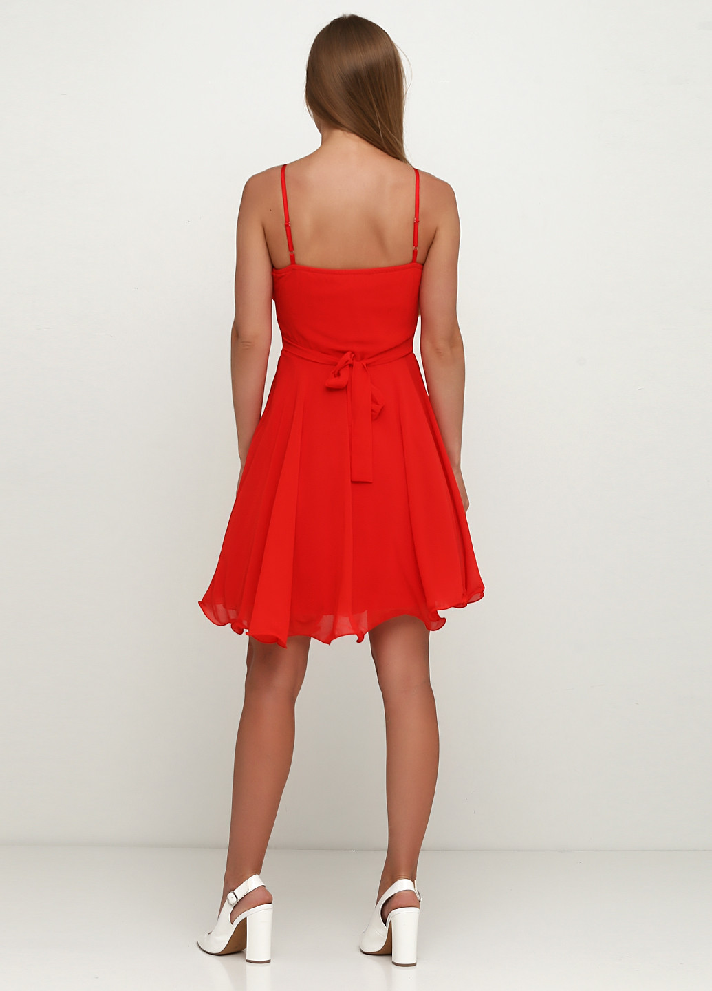 Красное коктейльное платье с корсетом, клеш Rinascimento однотонное