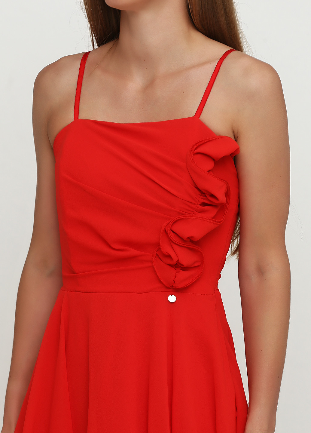 Красное коктейльное платье с корсетом, клеш Rinascimento однотонное