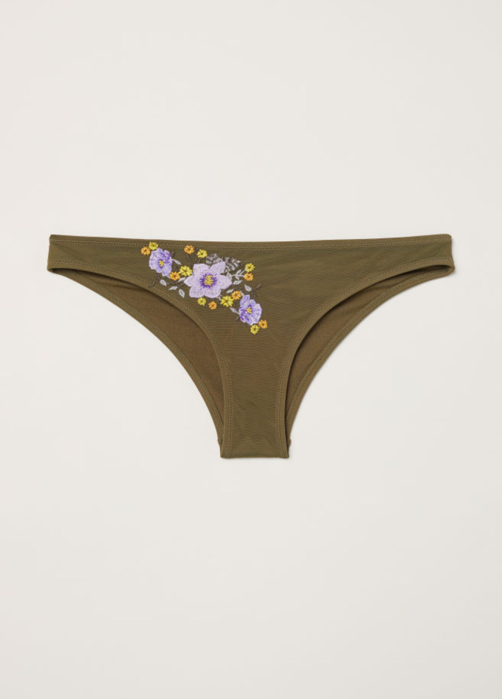 Оливковые (хаки) купальные трусики-плавки с цветочным принтом H&M