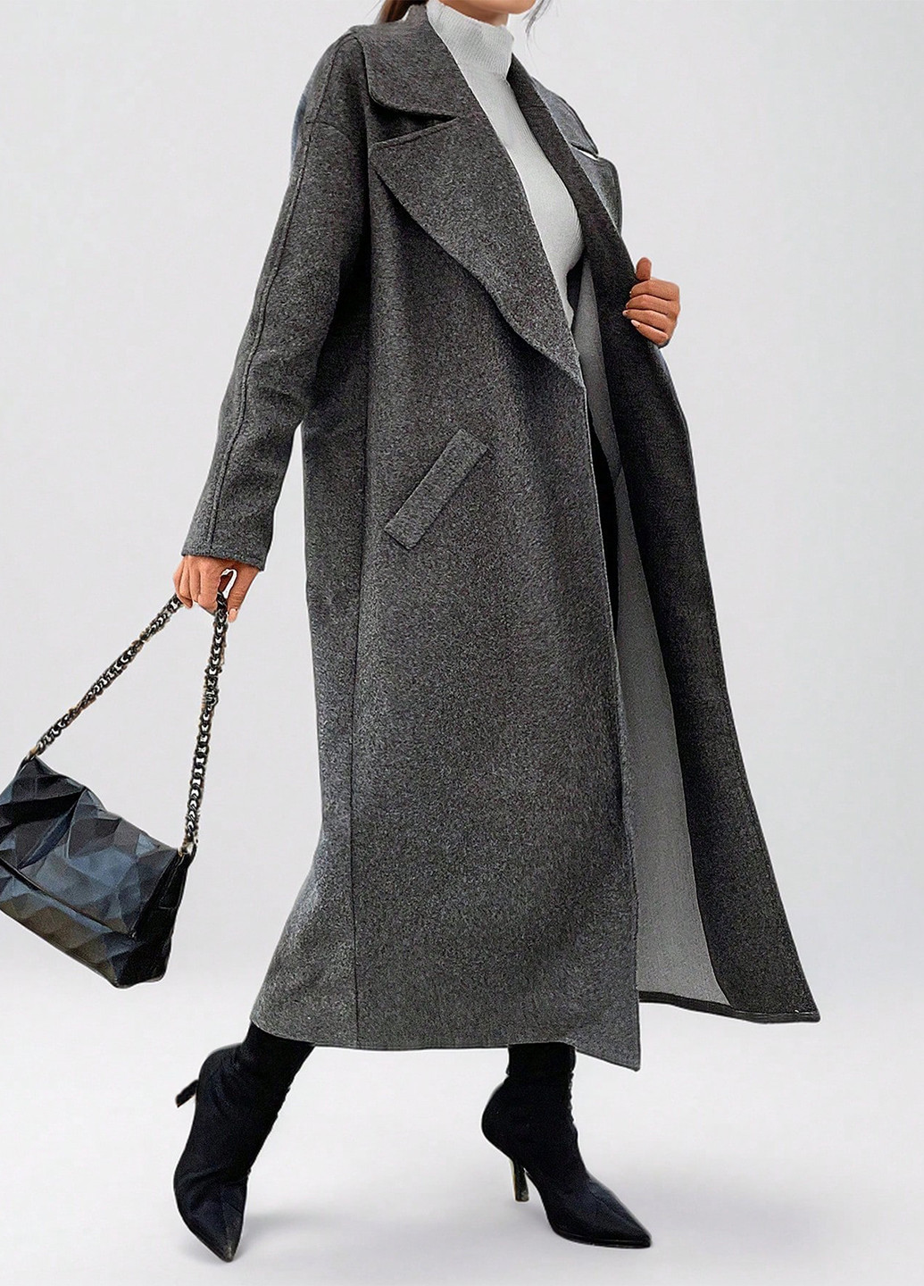 Темно-сіре демісезонне Пальто однобортне SHEIN