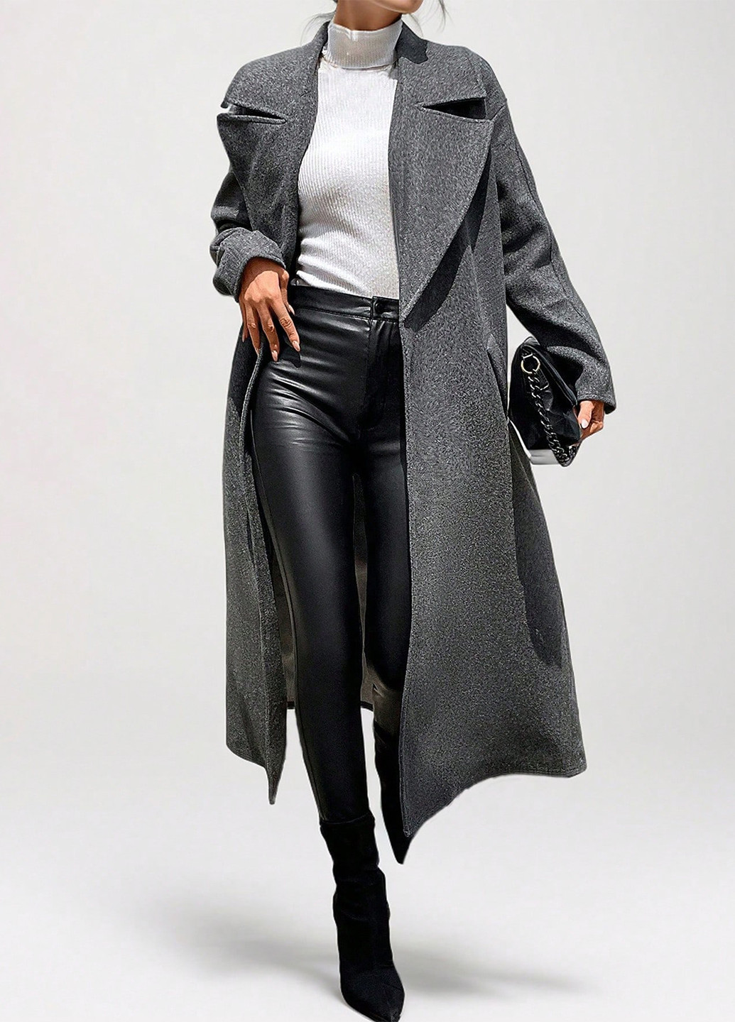 Темно-сіре демісезонне Пальто однобортне SHEIN