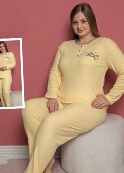 Желтый зимний пижама кашимировий трикотаж (лонгслив, брюки) Lila Pijama