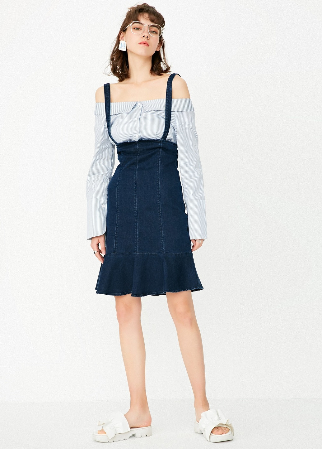 Синий комплект (рубашка, комбинезон) Only