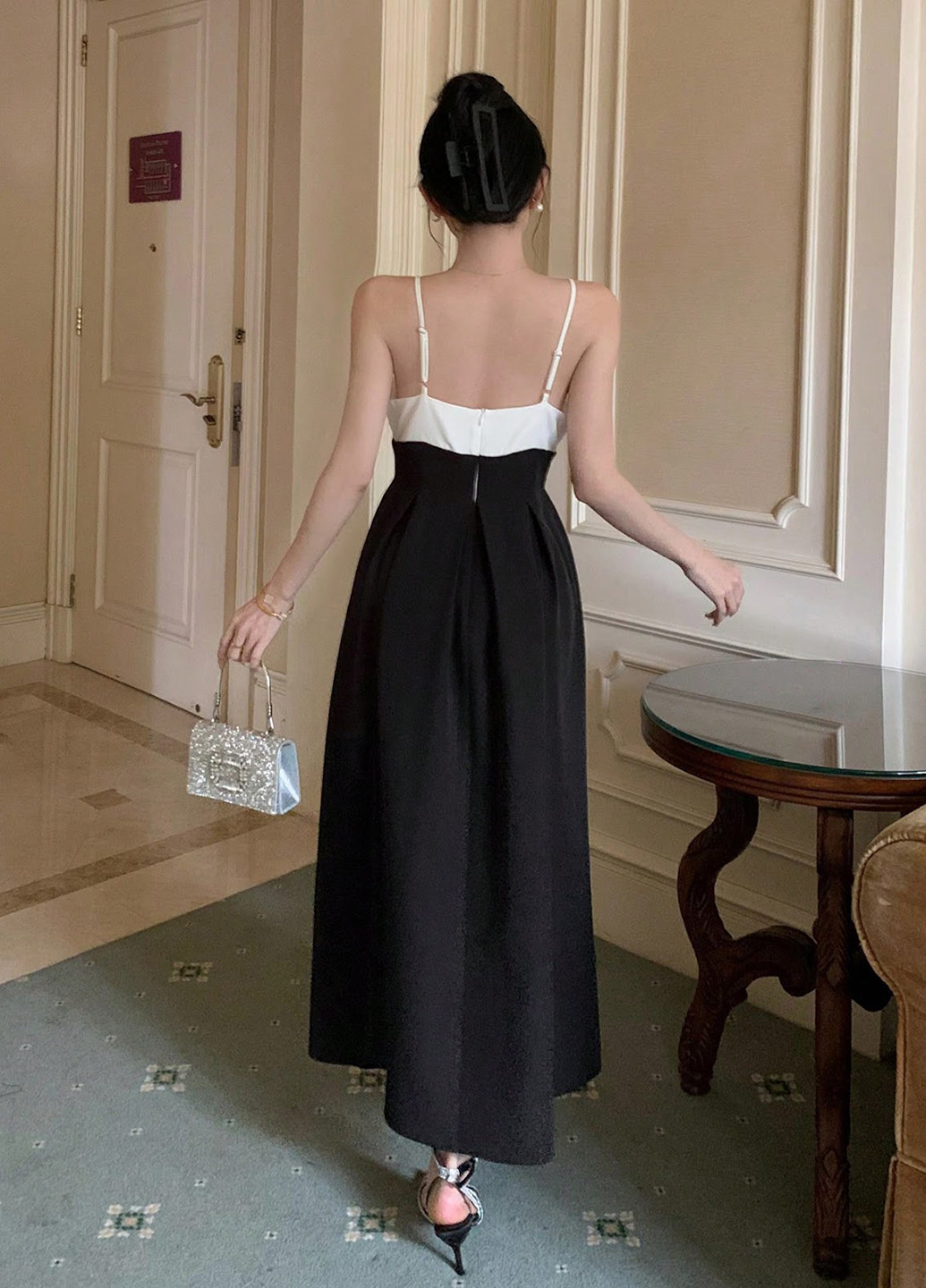 Чорно-білий кежуал сукня кльош SHEIN колор блок