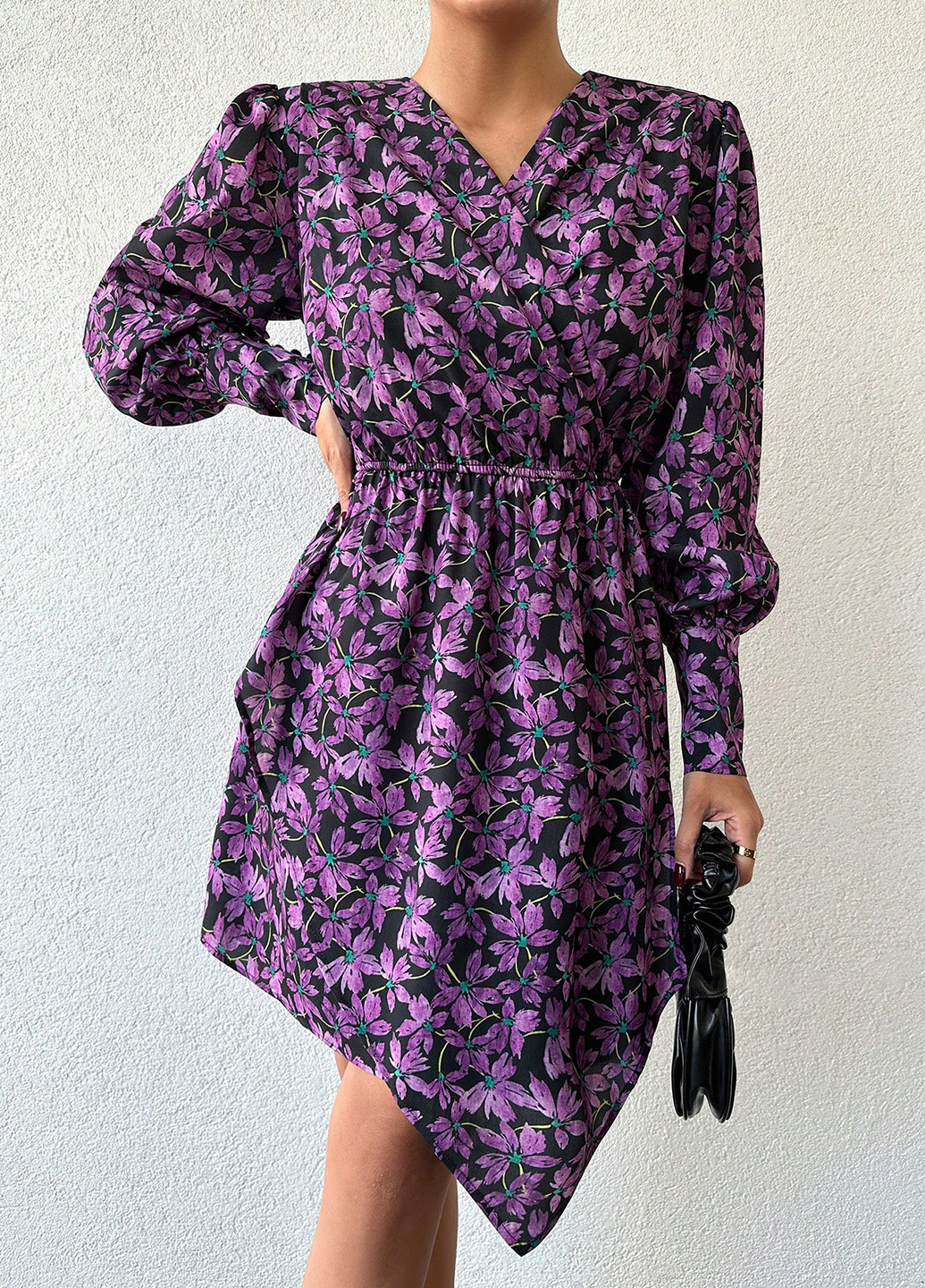 Фиолетовое кэжуал платье а-силуэт SHEIN с цветочным принтом