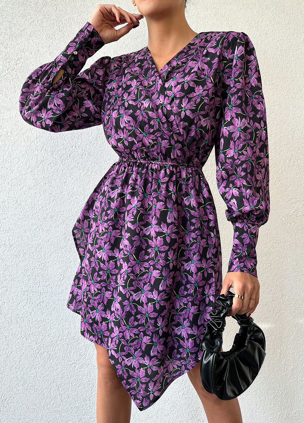 Фиолетовое кэжуал платье а-силуэт SHEIN с цветочным принтом