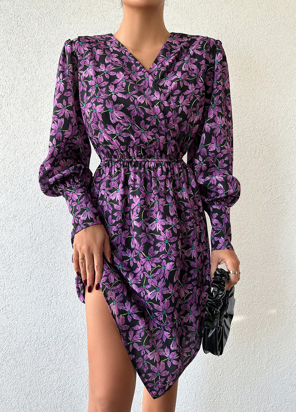 Фиолетовое кэжуал платье а-силуэт SHEIN с цветочным принтом
