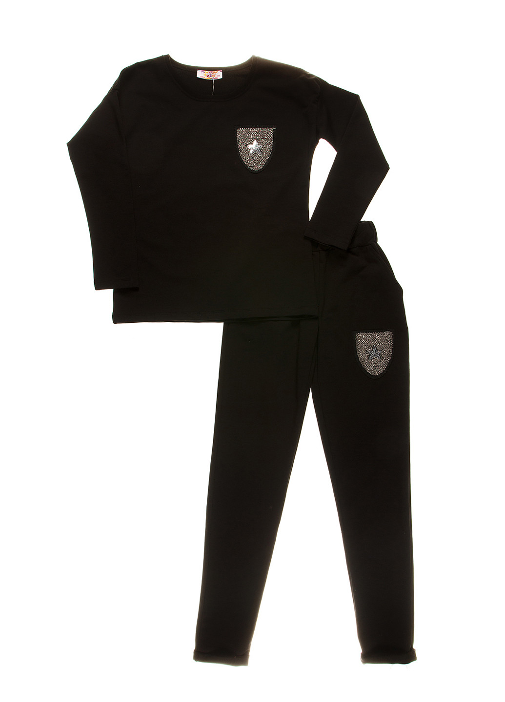 Черный демисезонный костюм (свитшот, брюки) брючный Teto