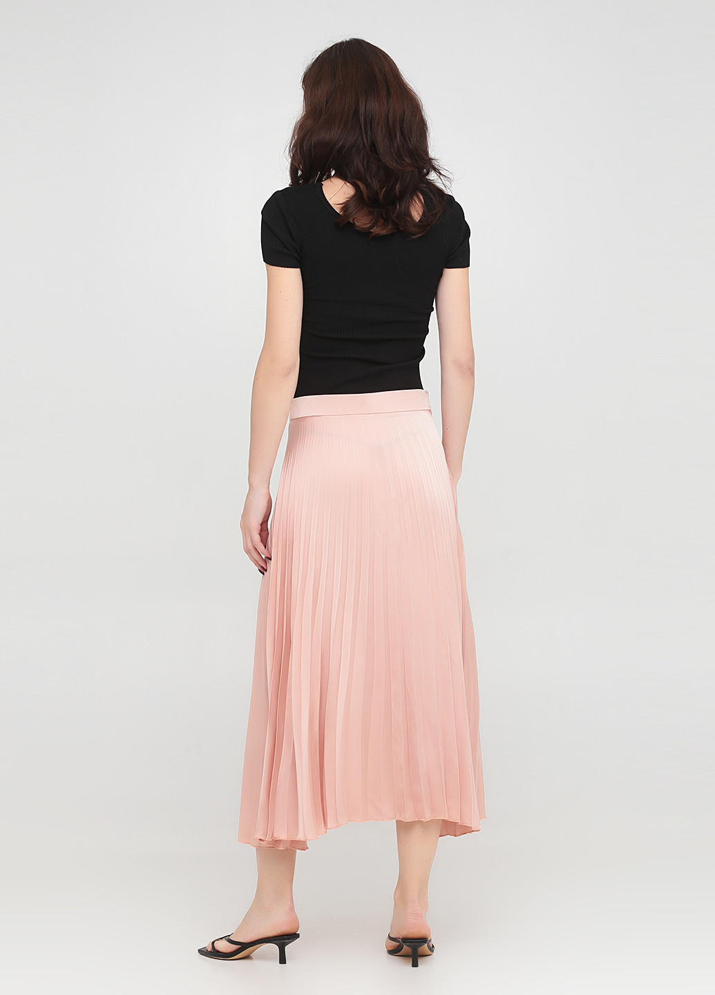 Светло-розовая кэжуал однотонная юбка Traf плиссе, клешированная