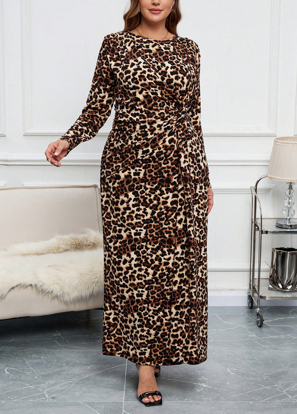 Коричневое кэжуал платье SHEIN леопардовый