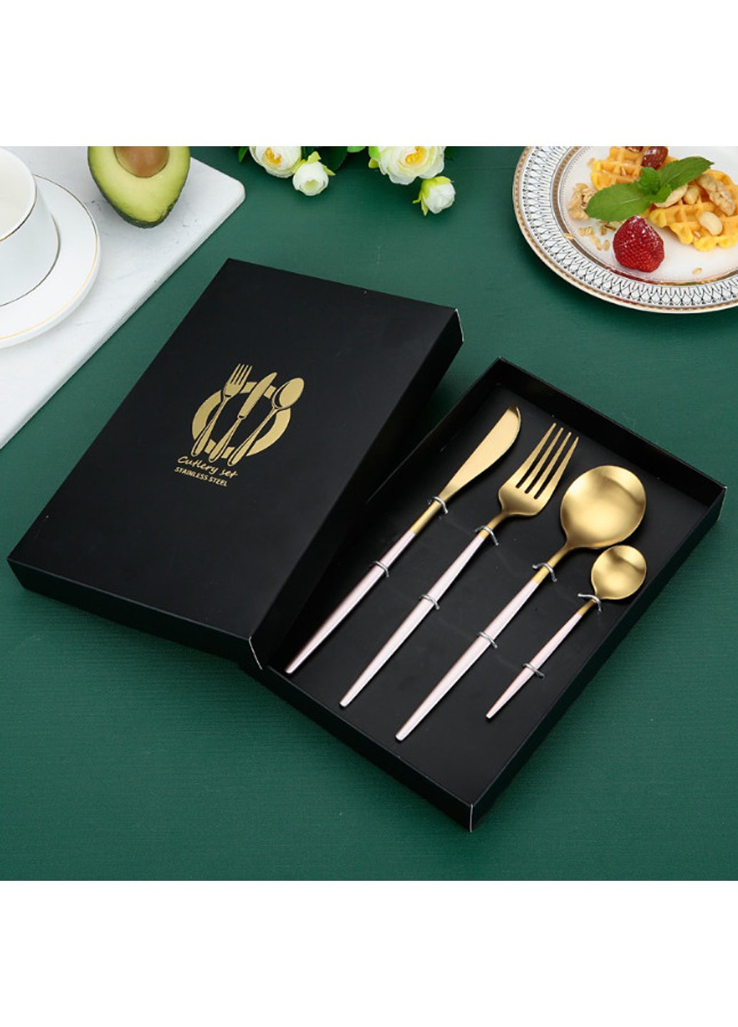 Набір столових приладів 7374 4 предмети золотистий з рожевим Power (254454543)