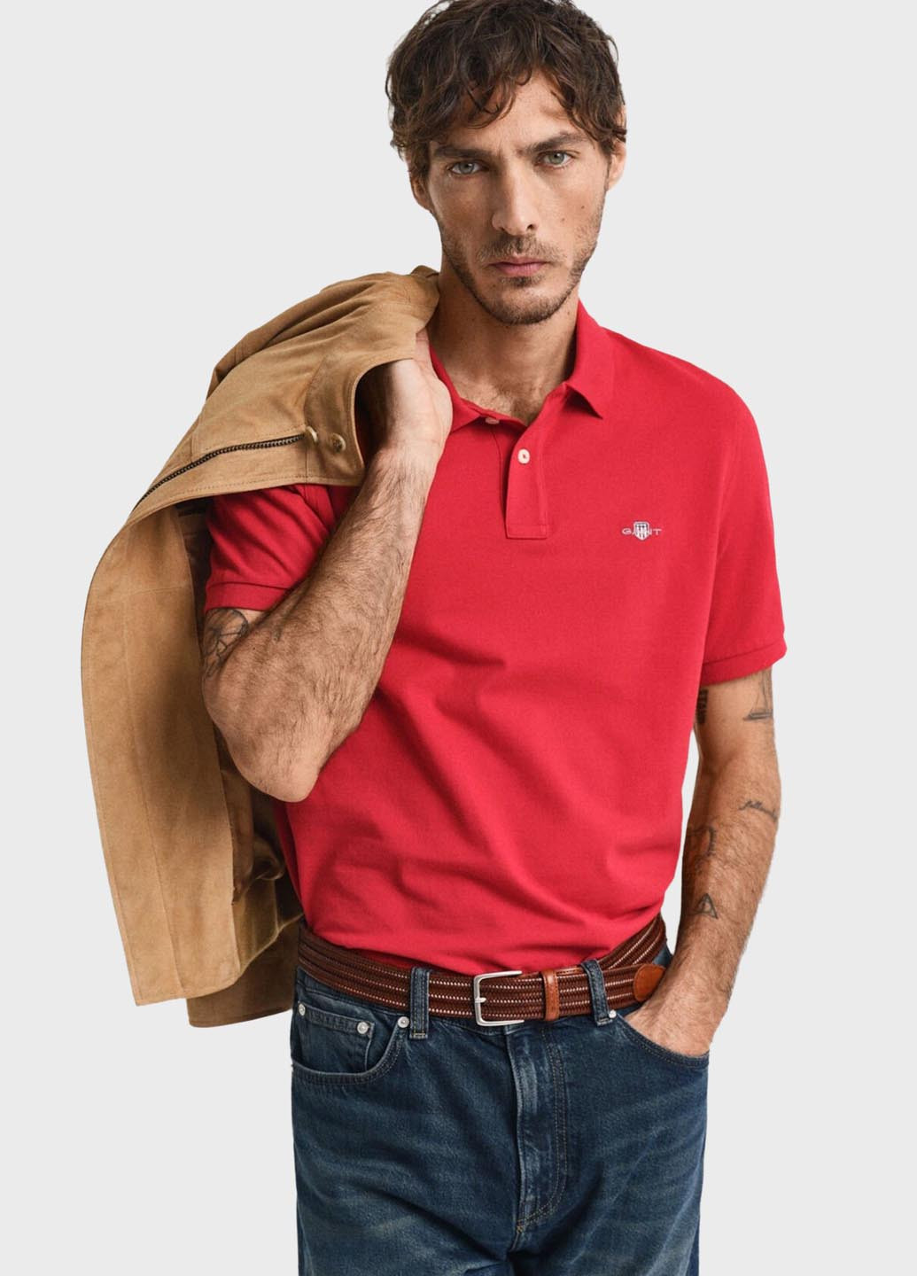 Красная футболка-поло для мужчин Gant однотонная