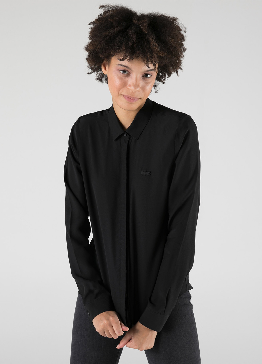 Черная кэжуал рубашка однотонная Lacoste