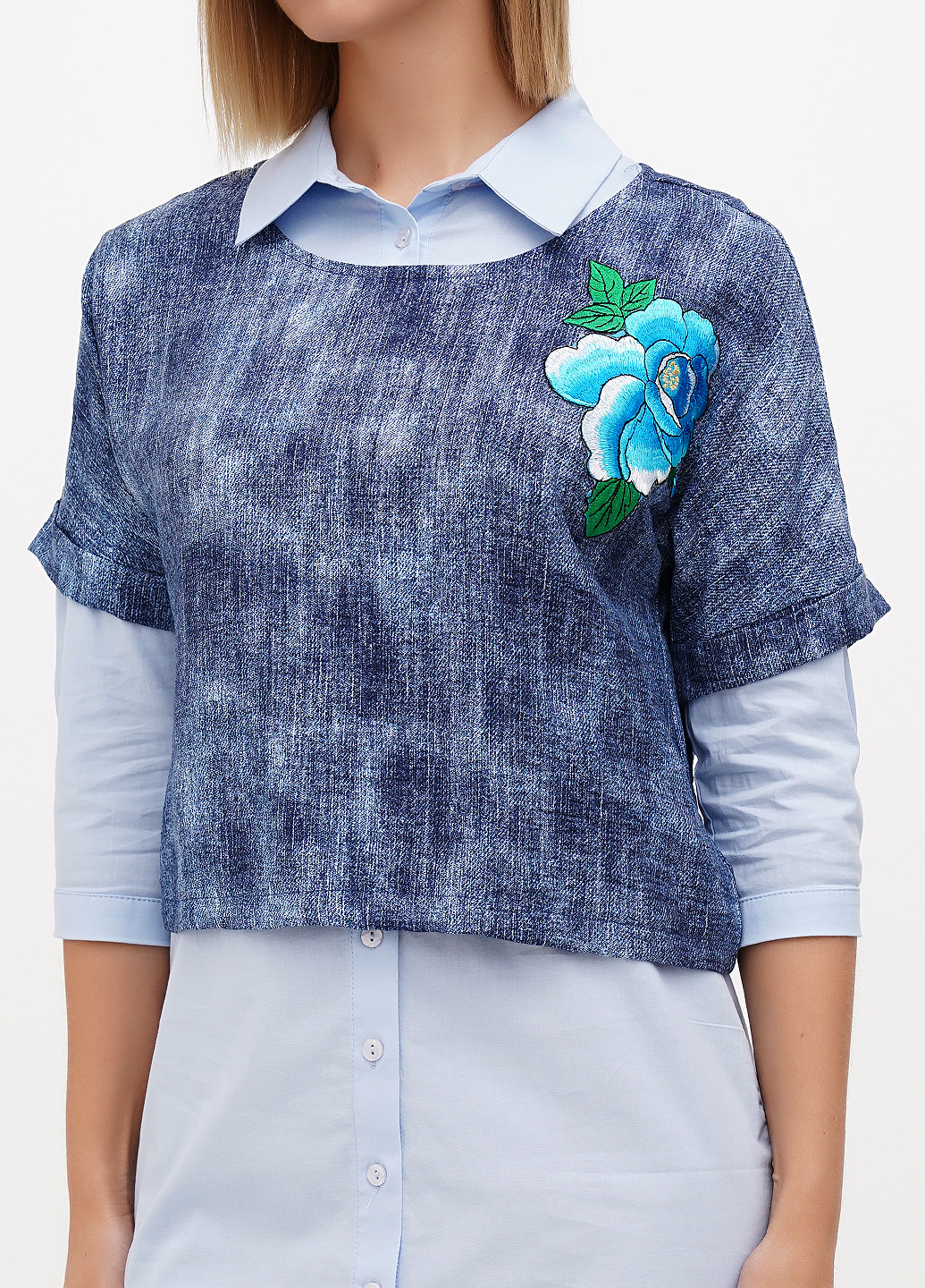 Светло-голубой демисезонный комплект (платье, блуза) Sassofono Club