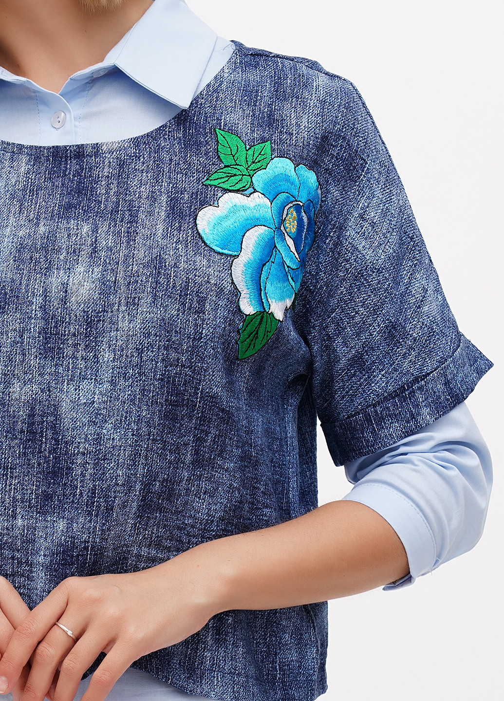 Светло-голубой демисезонный комплект (платье, блуза) Sassofono Club