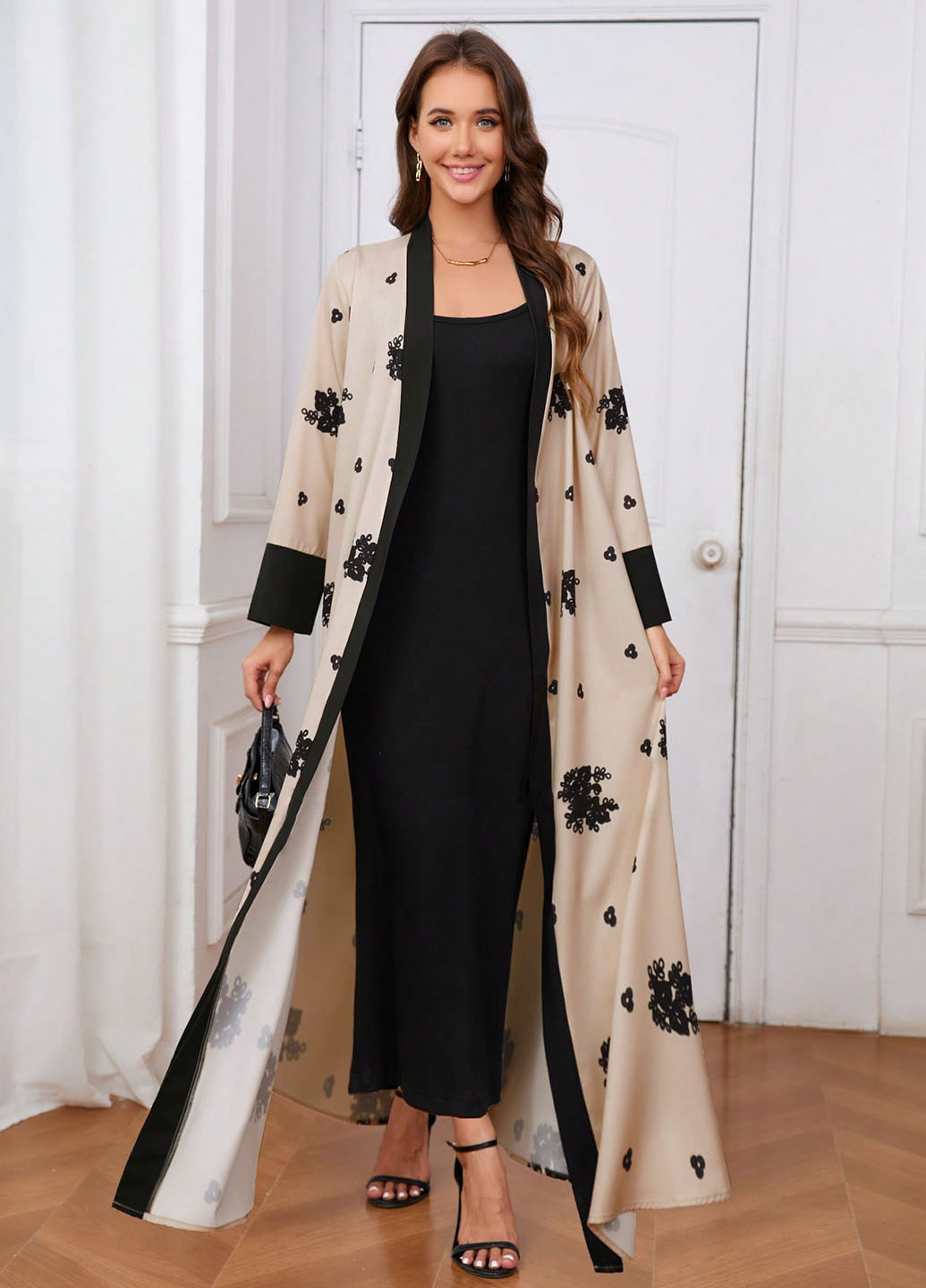 Кремовое кэжуал платье а-силуэт SHEIN с цветочным принтом