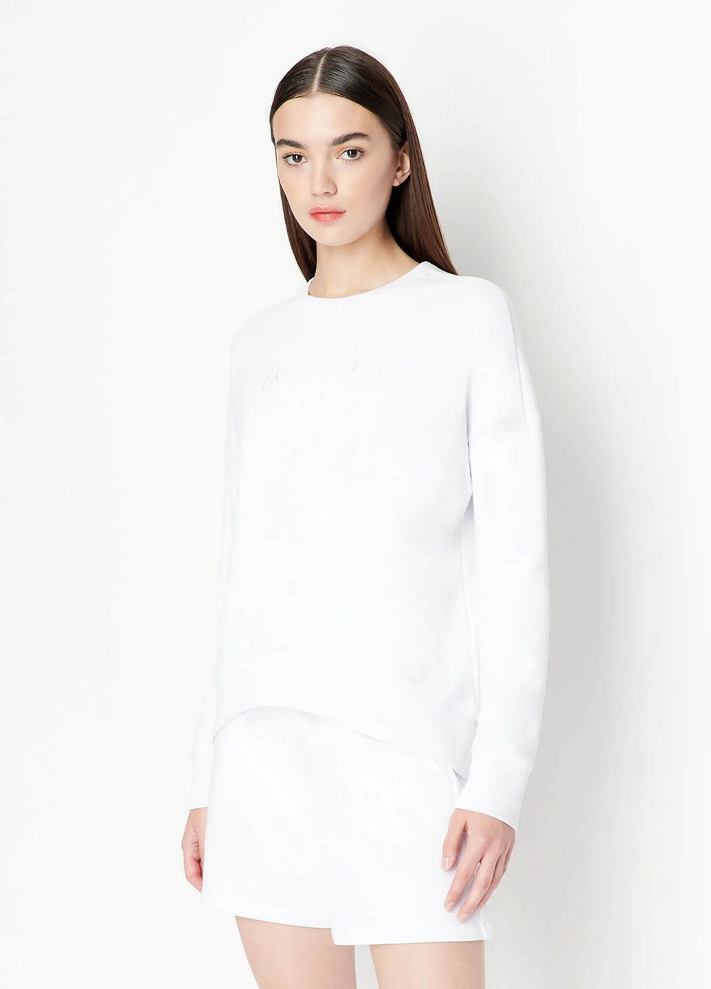 Белый свитшот Armani Exchange однотонный без декора (365688579)