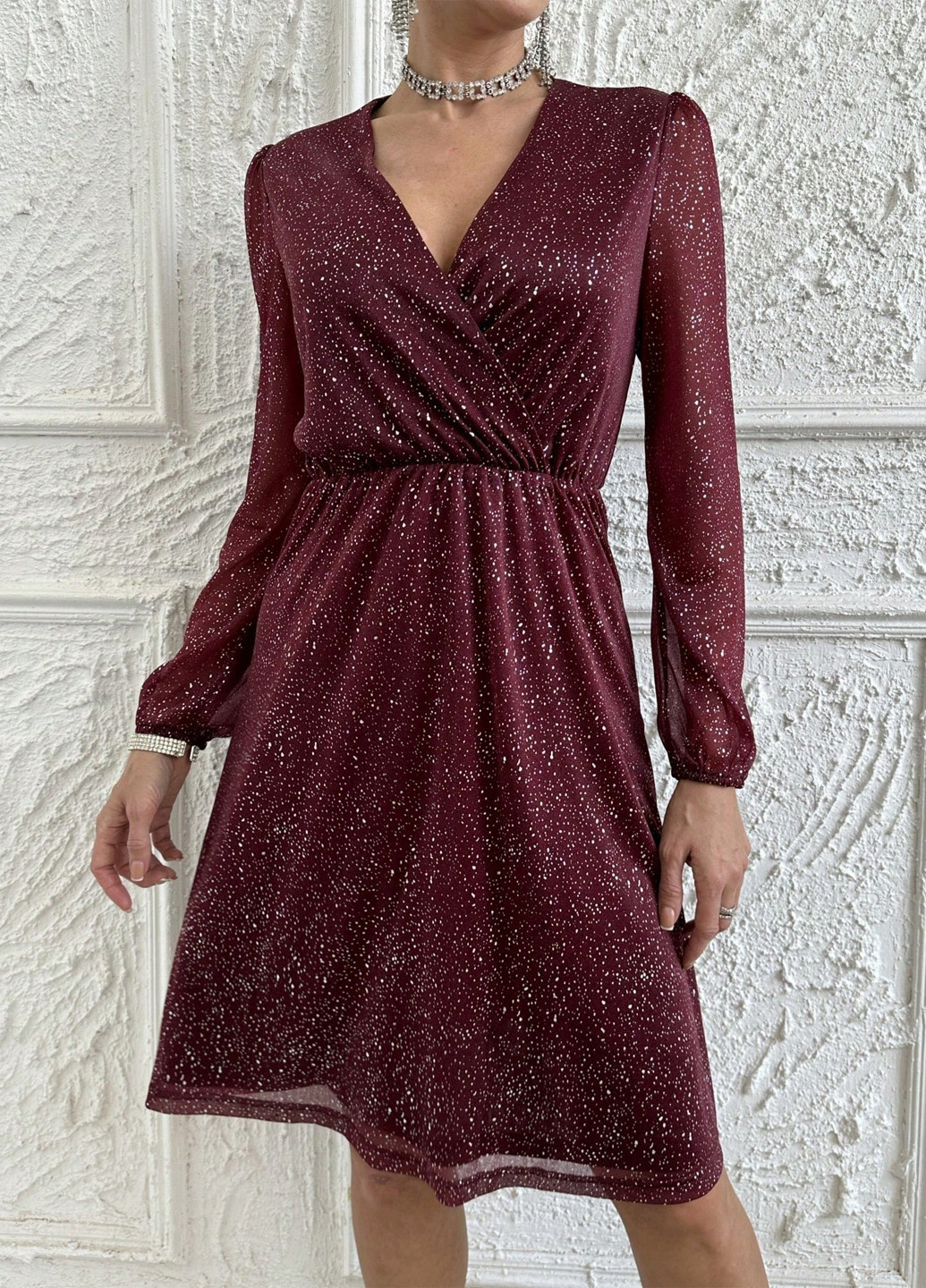 Бордова коктейльна сукня на запах SHEIN однотонна