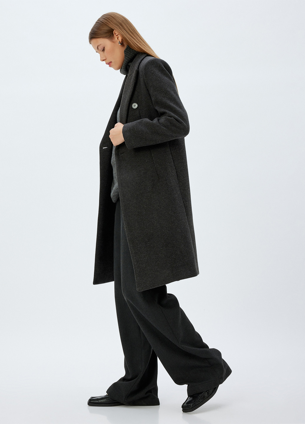 Графітове демісезонне Пальто двобортне KOTON