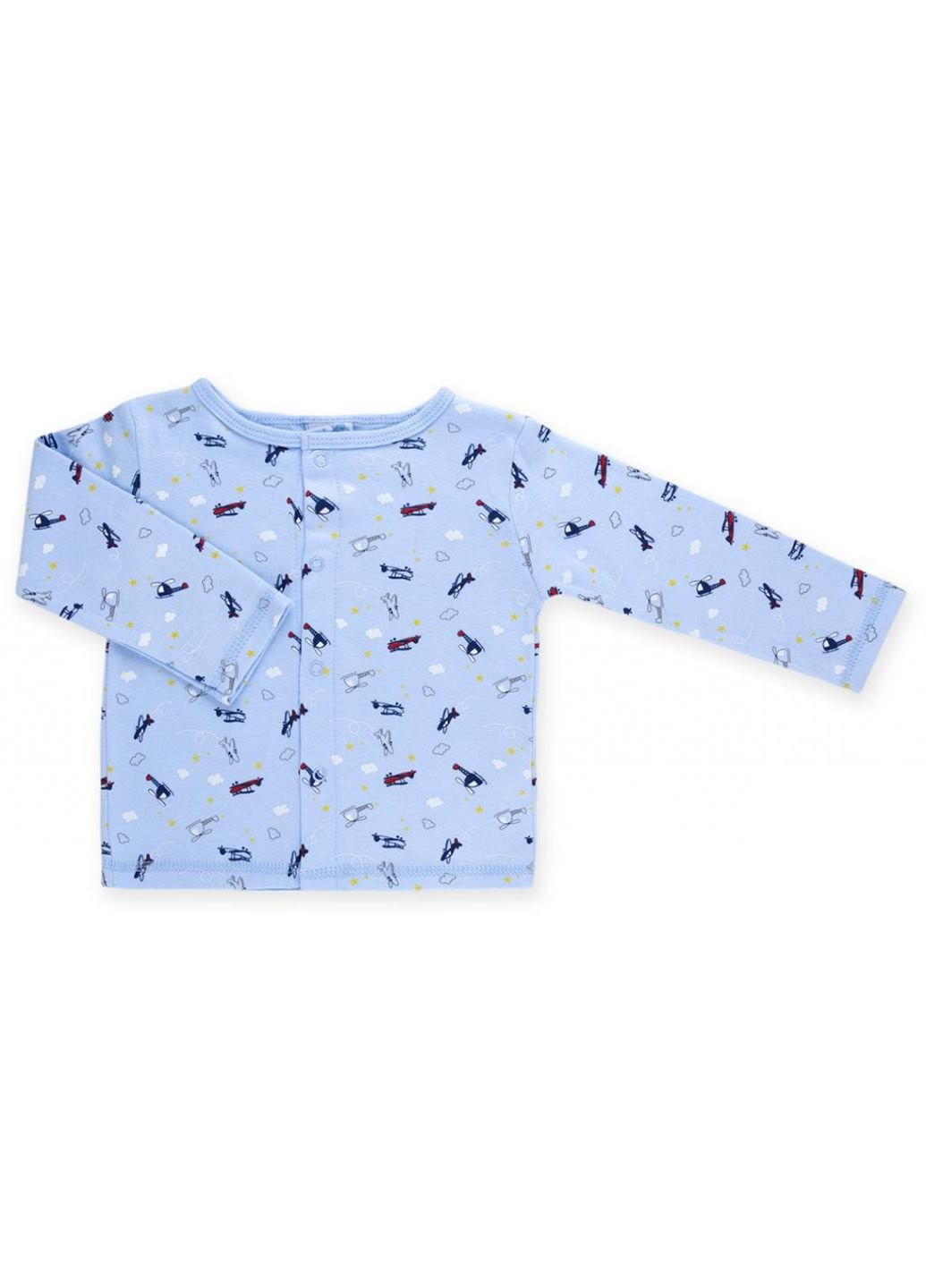 Блакитний демісезонний набір дитячого одягу для хлопчиків: чоловічок, штанці, кофточка та шапочка (f7763.b.9-12) Luvena Fortuna