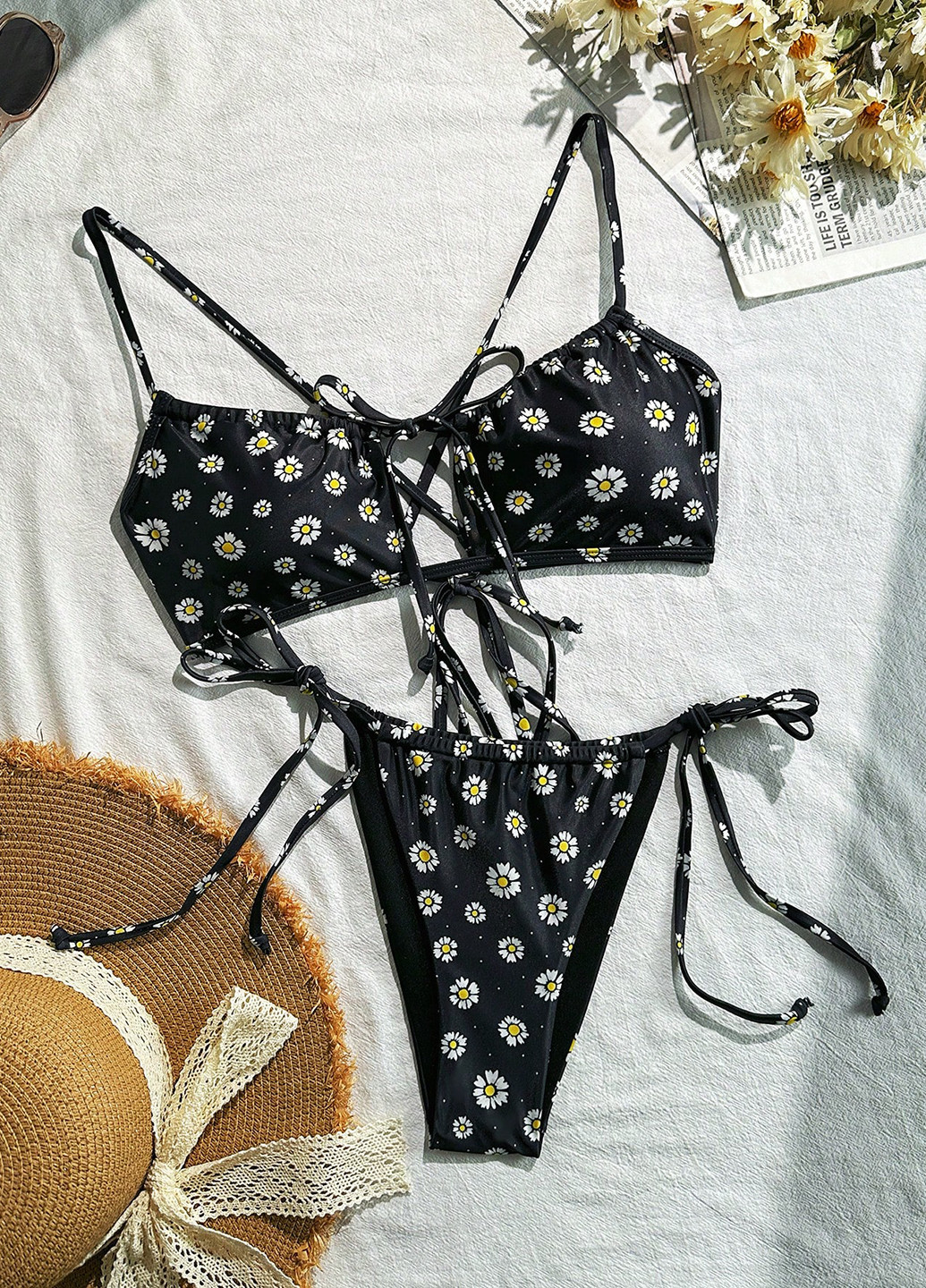 Черный летний купальник (лиф, трусики) раздельный SHEIN