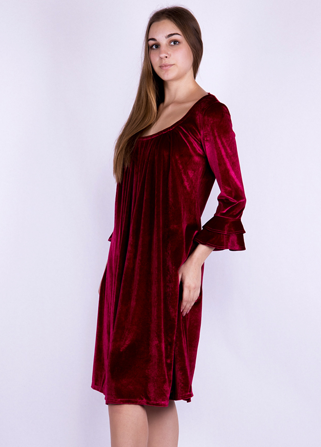 Бордовое кэжуал, праздничный платье Time of Style однотонное