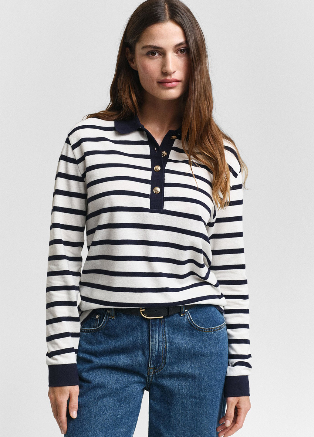 Молочная женская футболка-поло Gant в полоску