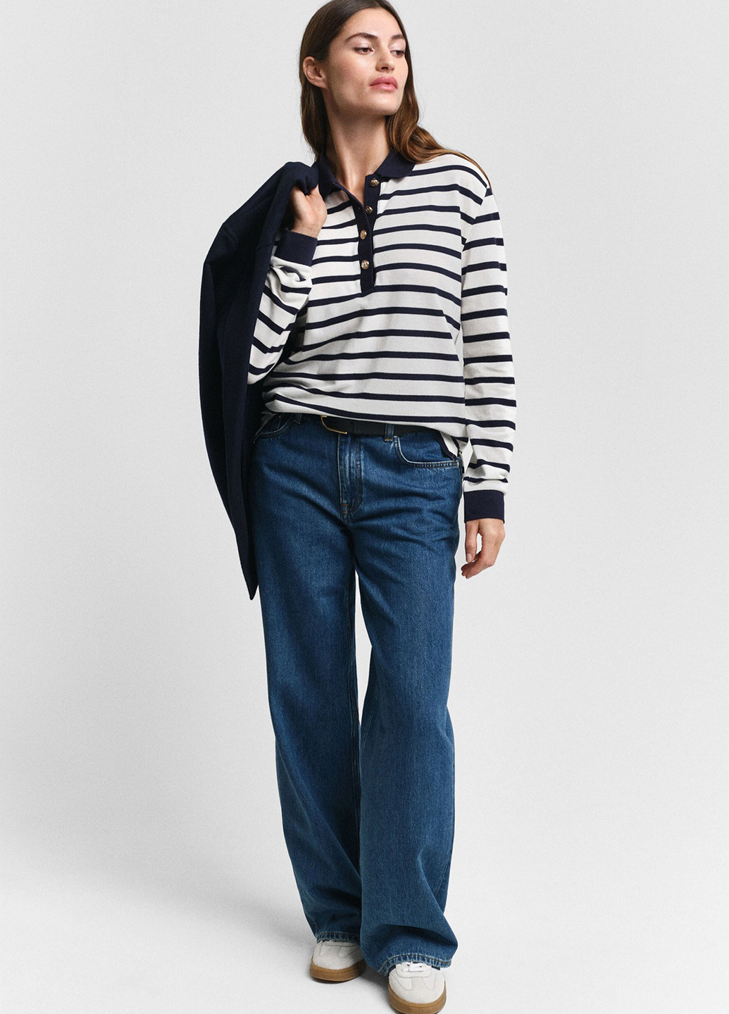 Молочная женская футболка-поло Gant в полоску