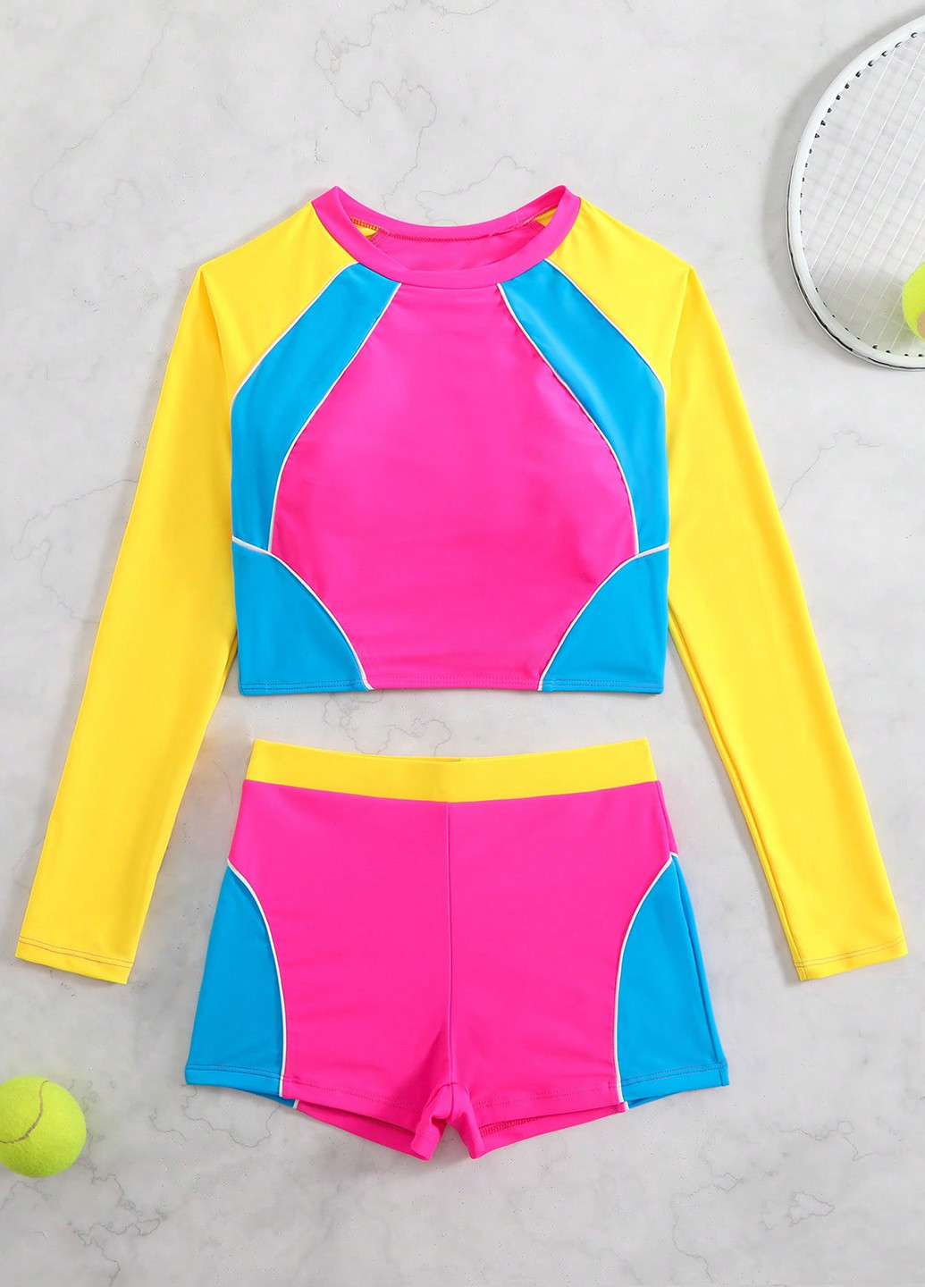 Фуксиновий (колору Фукія) літній купальник (топ, трусики) топ, роздільний SHEIN