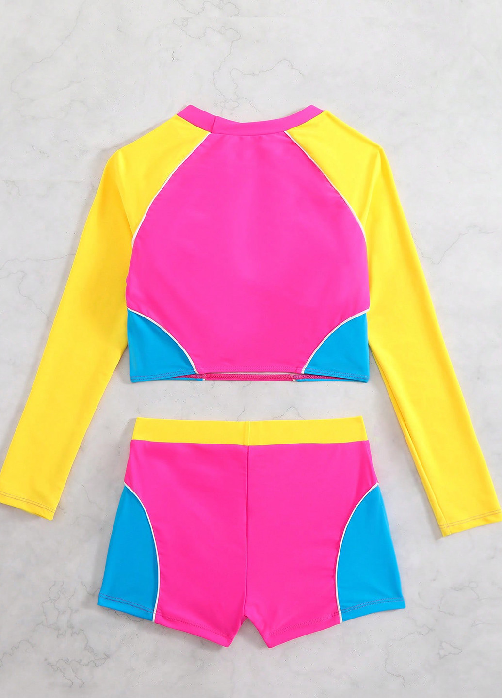 Фуксиновий (колору Фукія) літній купальник (топ, трусики) топ, роздільний SHEIN