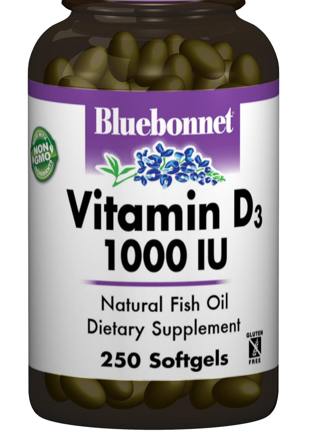 Витамин D3 1000IU,, 250 желатиновых капсул Bluebonnet Nutrition (228292212)