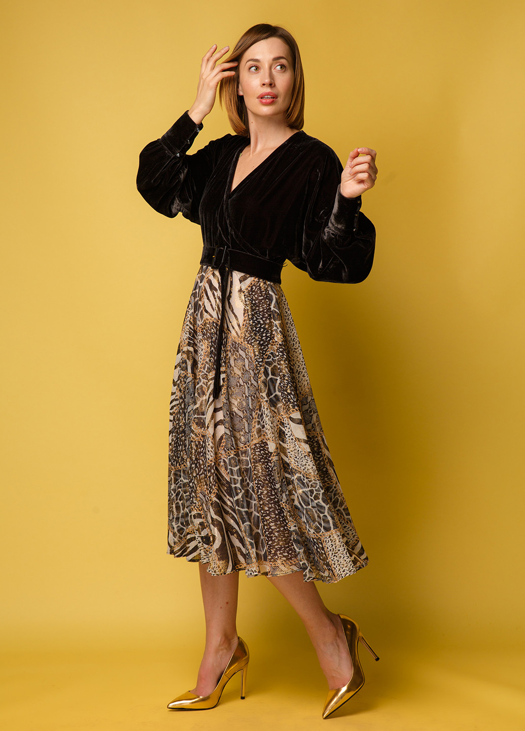 Коричнева кежуал сукня а-силует Alberto Bini з тваринним принтом