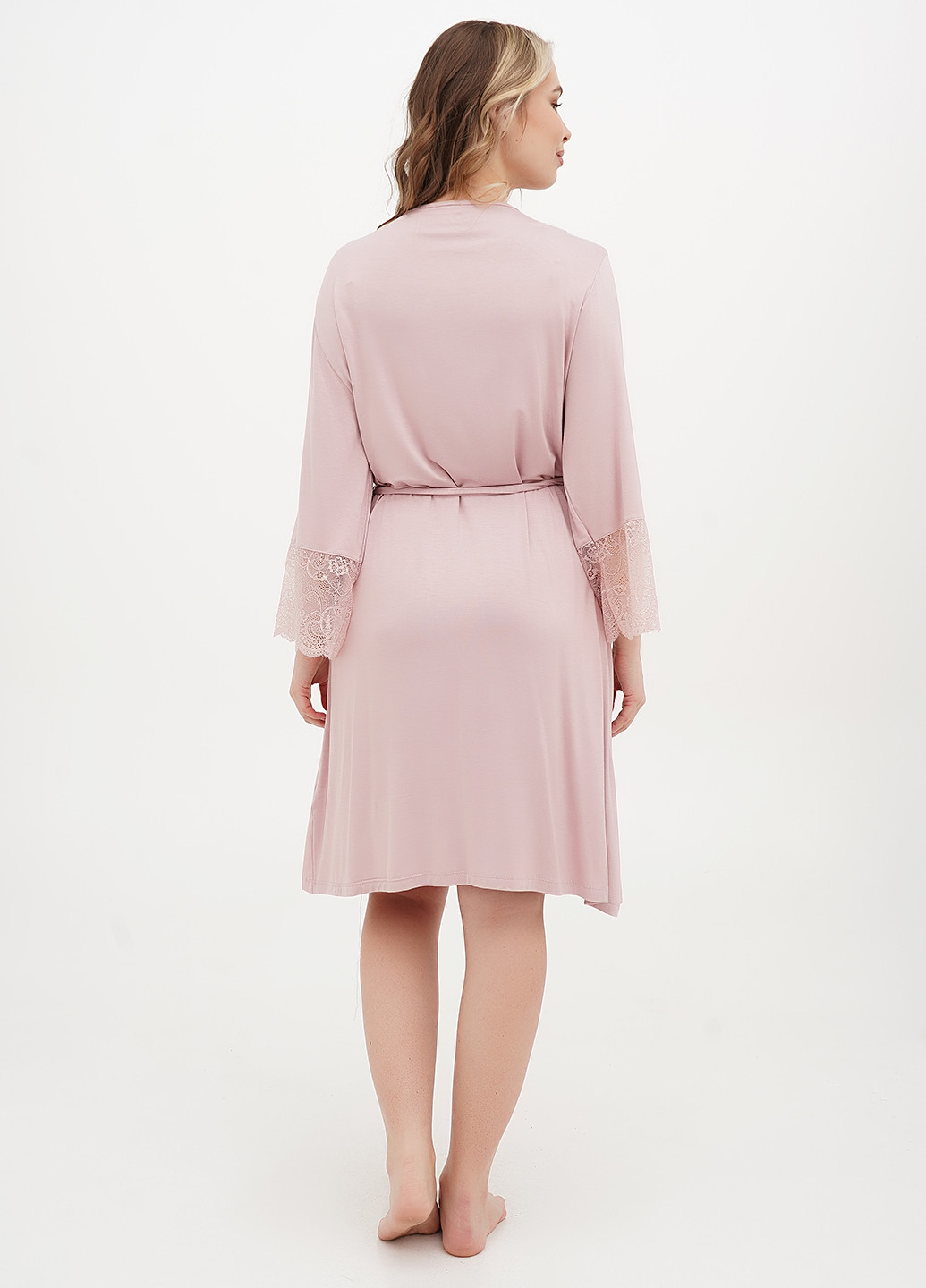 Пудровый демисезонный комплект (ночная рубашка, халат) Cotpark