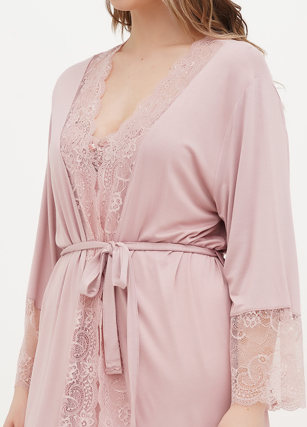 Пудровый демисезонный комплект (ночная рубашка, халат) Cotpark