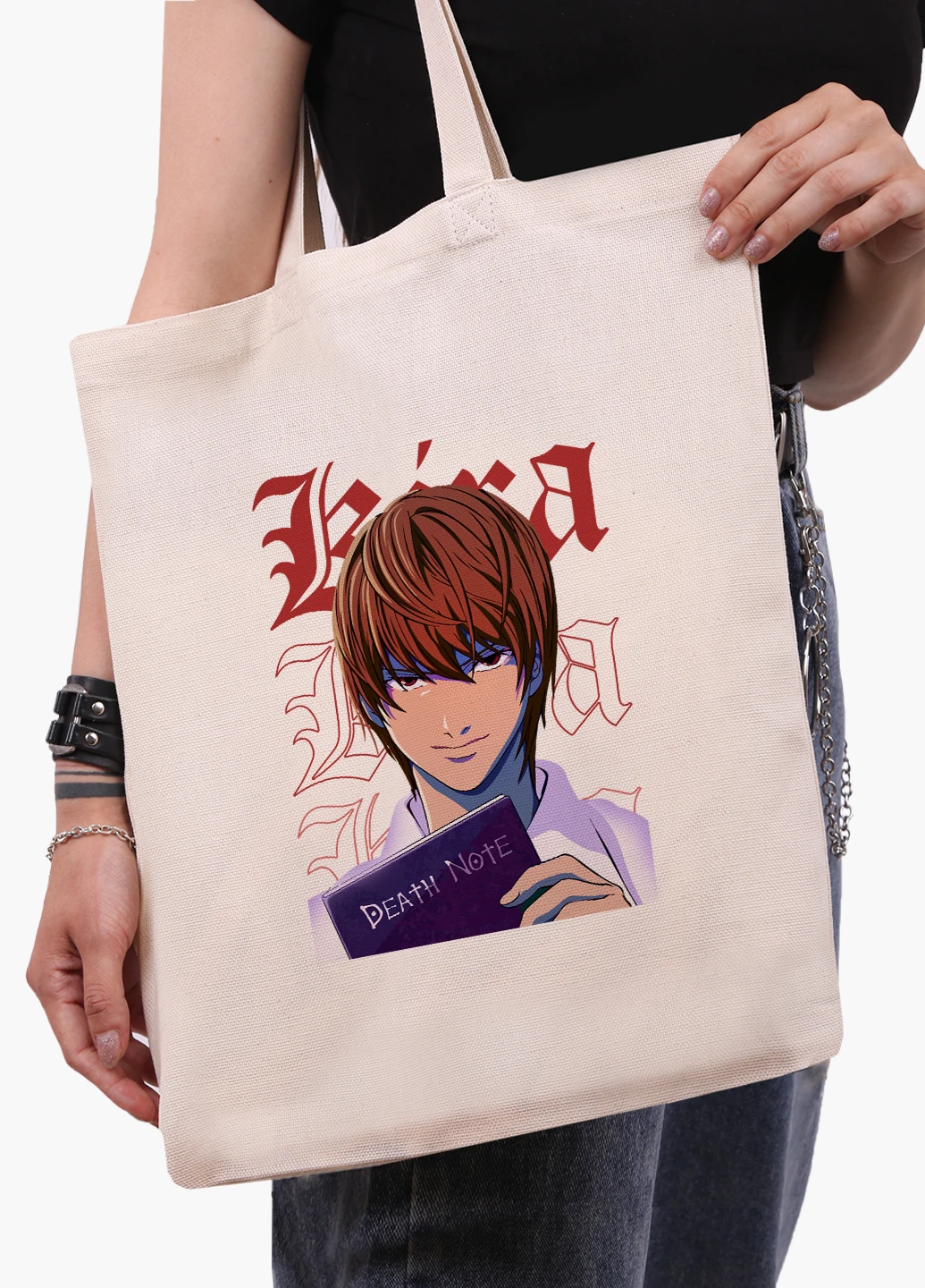 Эко сумка шоппер белая Кира Тетрадь смерти (Kira Death Note) (9227-2823-WT-1) Еко сумка шоппер біла 41*35 см MobiPrint (221682899)