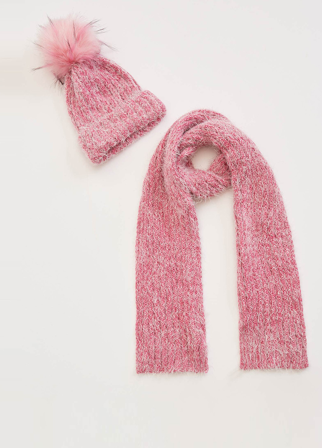 Комплект (шапка, шарф) DeFacto шапка + шарф меланжи розовые кэжуалы акрил