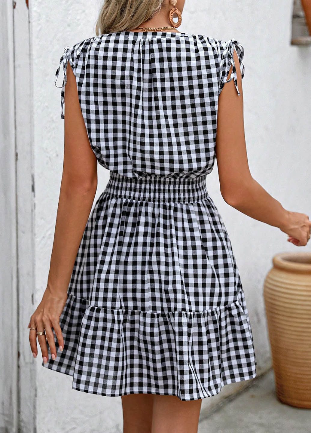 Чорно-білий кежуал сукня кльош SHEIN в клітинку