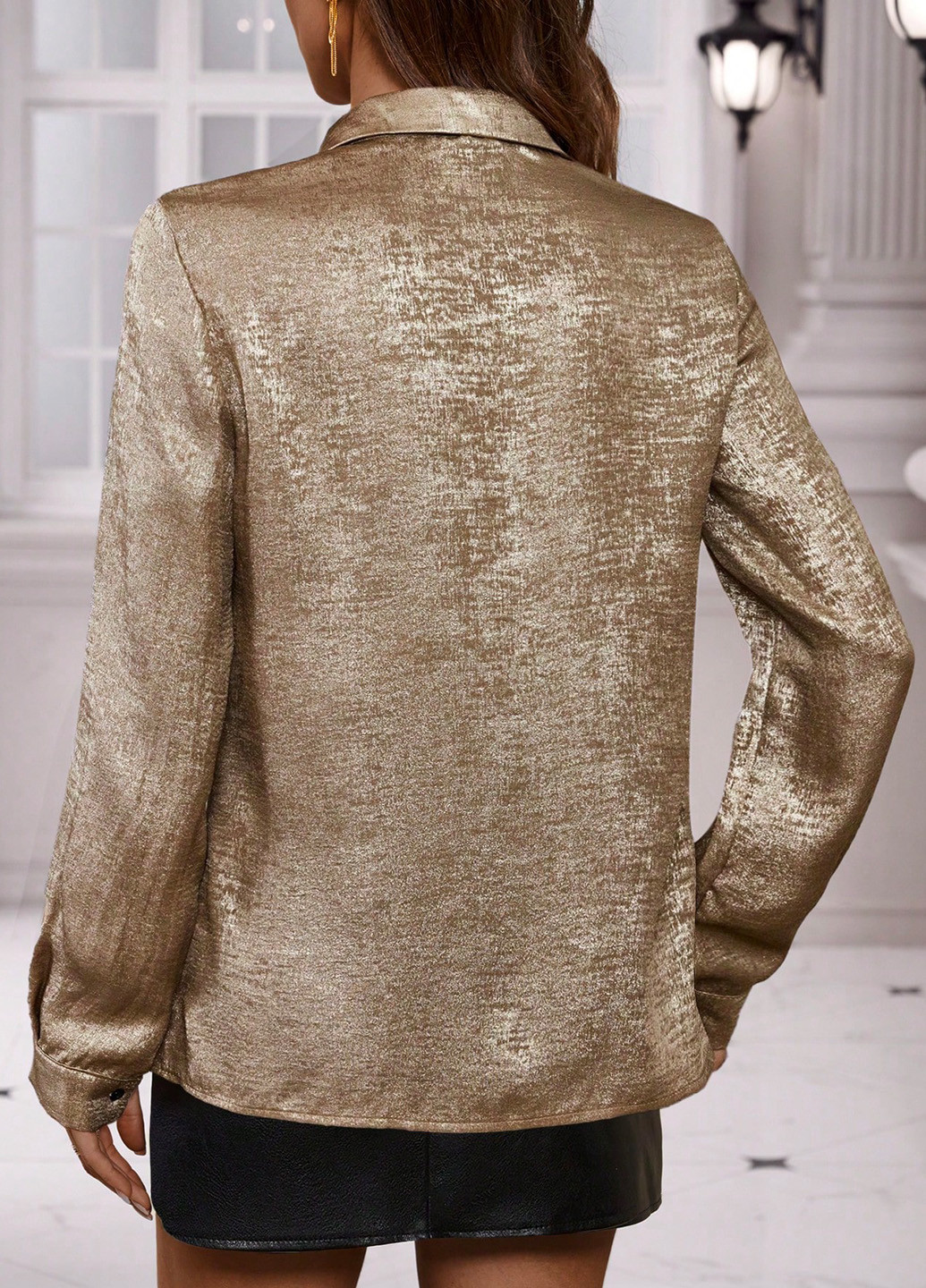 Золотой классическая, кэжуал рубашка меланж SHEIN