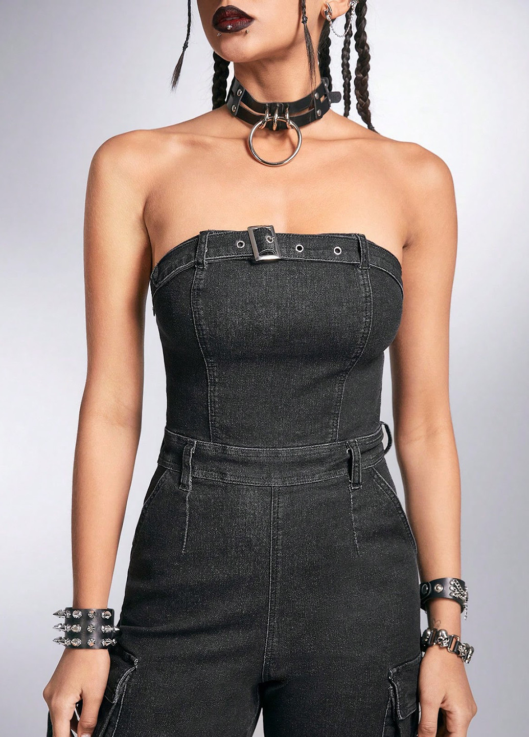 Комбинезон SHEIN комбинезон-брюки однотонный чёрный денил, кэжуал хлопок, джинс